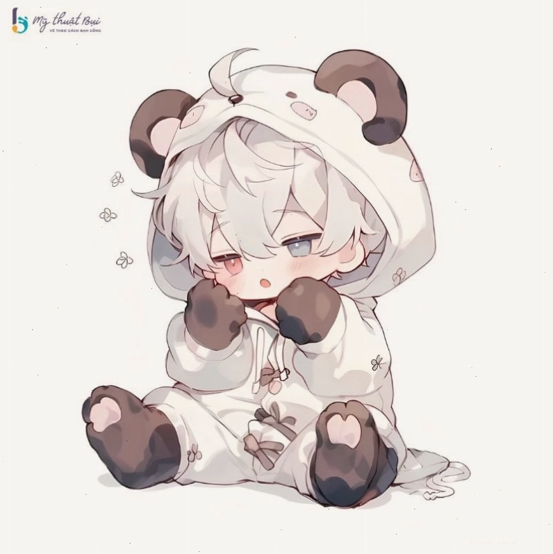 Chàng trai chibi đeo kính, mặc áo khoác và nhìn xa xăm
