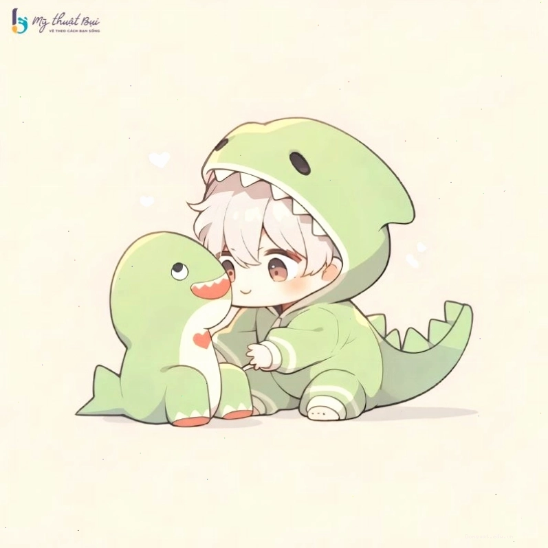 Chàng trai chibi với mái tóc vuốt ngược, mặc áo sơ mi và đeo cà vạt