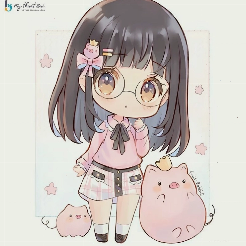 Chi tiết khuôn mặt chibi với đôi mắt to tròn