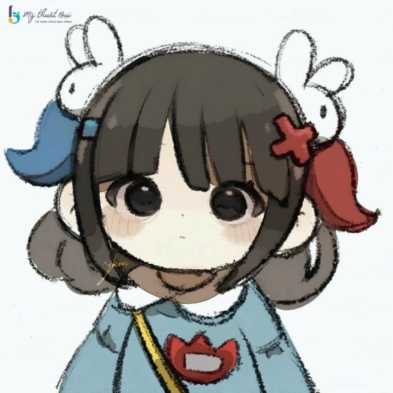 Chibi girl đang đọc sách trong thư viện