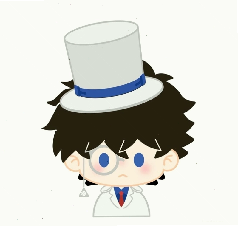 Chibi Kaito Kid với ánh mắt lém lỉnh và nụ cười tinh nghịch