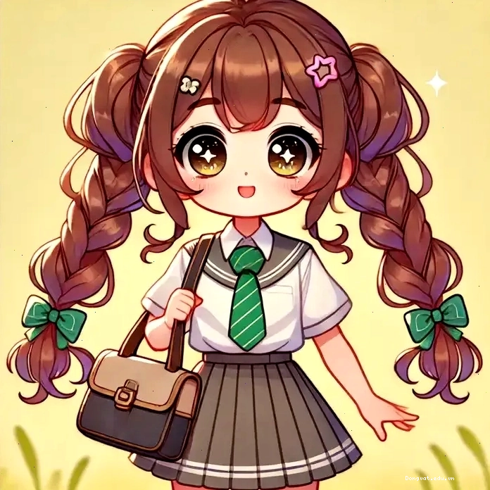 Chibi nữ học sinh cấp 2 tết tóc bím siêu dễ thương