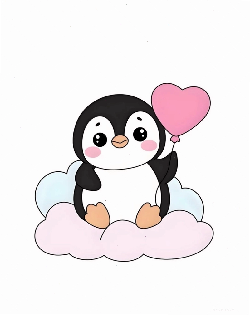 Chim cánh cụt chibi bên cạnh bông tuyết