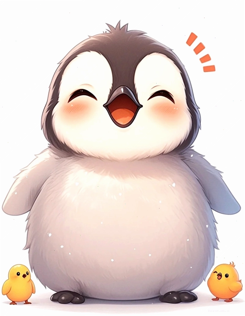 Chim cánh cụt chibi bên cạnh cây thông Noel