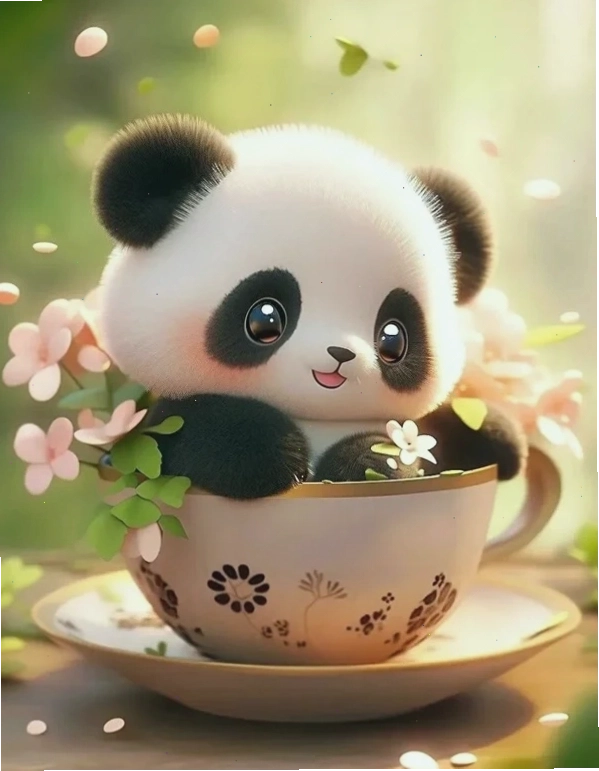 Con gấu trúc hình cute chibi đang ngồi chơi