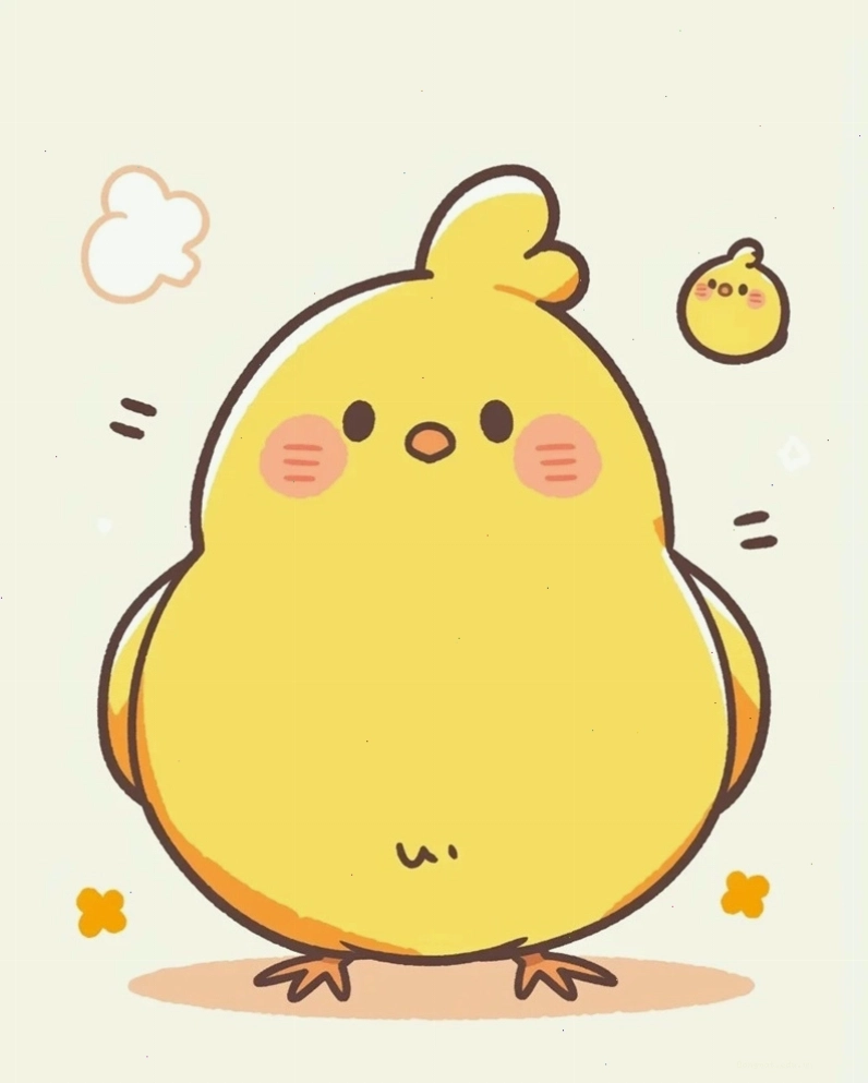 Gà chibi đang nhún nhảy với biểu cảm vui tươi