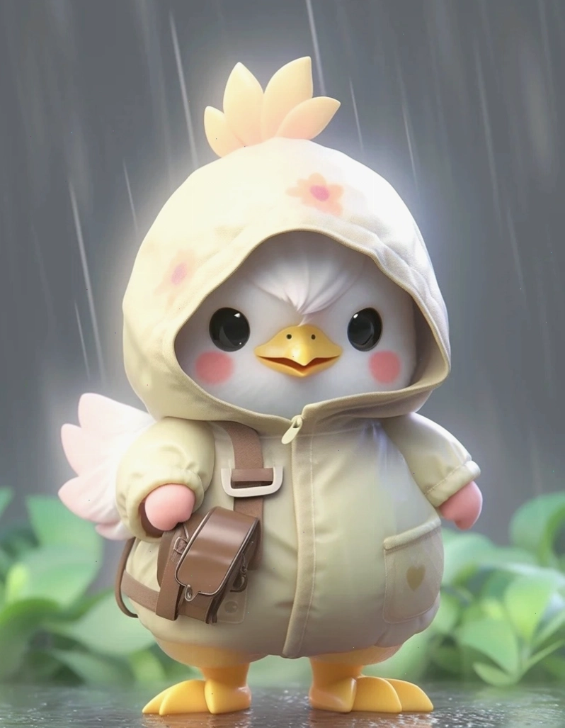 Gà chibi lon ton với chiếc nơ xanh dễ thương