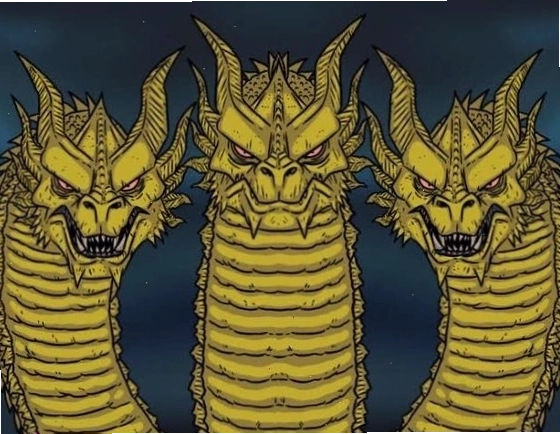 Ghidorah meme với ba cái đầu hung dữ