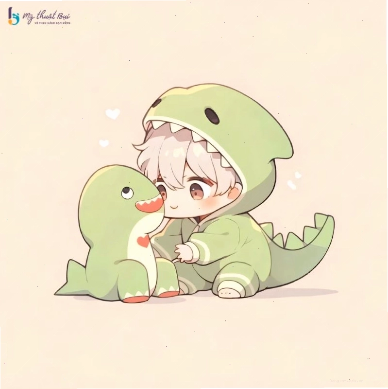 Hình ảnh chibi nam cute với mái tóc xanh và nụ cười tươi tắn