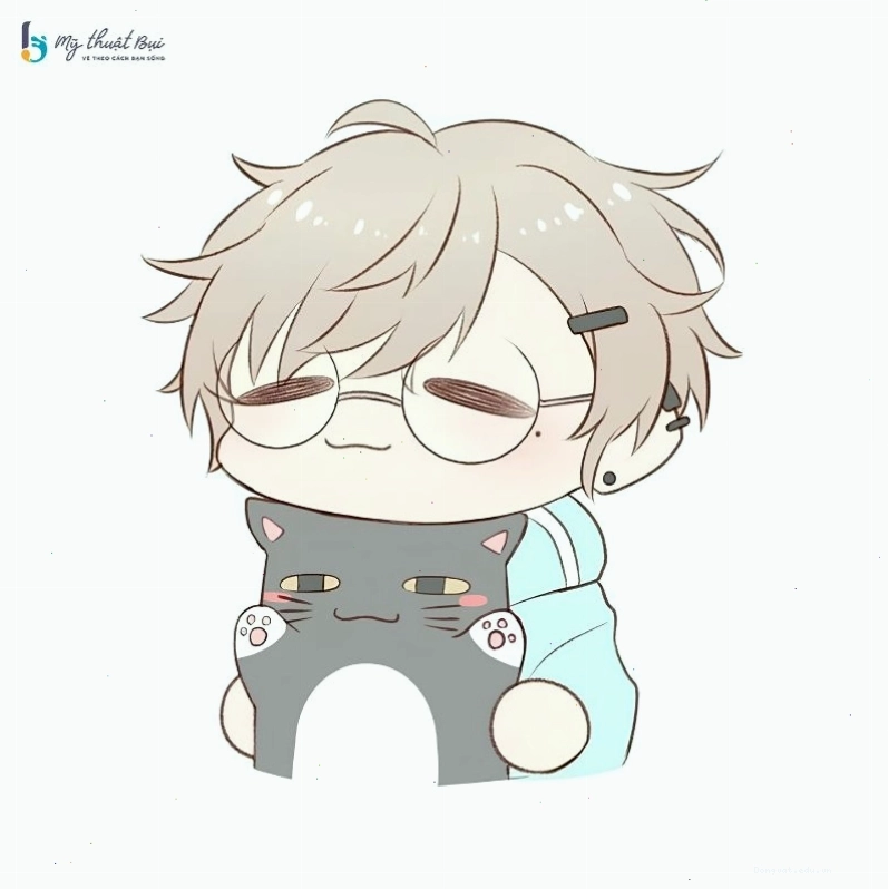 Hình ảnh chibi nam với mái tóc vuốt cao và trang phục năng động