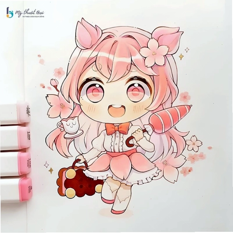 Hình ảnh chibi nữ cute theo phong cách fantasy với đôi cánh thiên thần