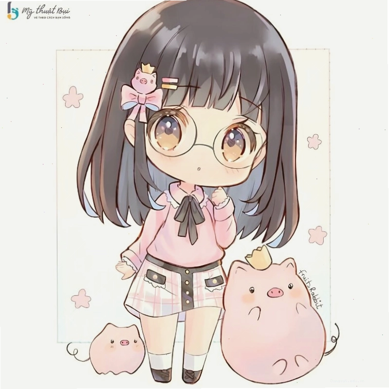 Hình ảnh chibi nữ cute với đôi mắt to tròn và nụ cười rạng rỡ