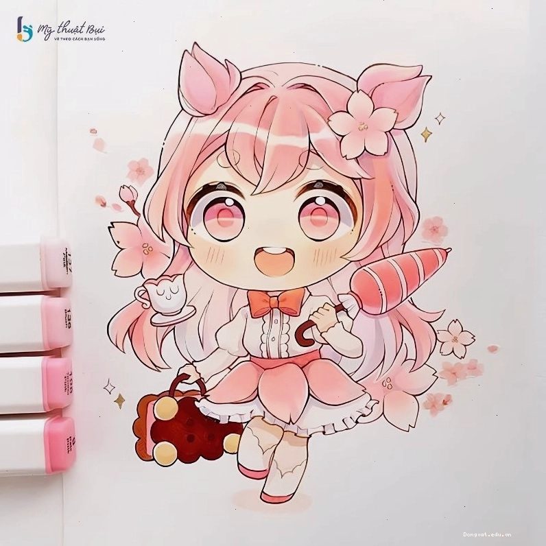 Hình ảnh chibi nữ trong trang phục học sinh năng động