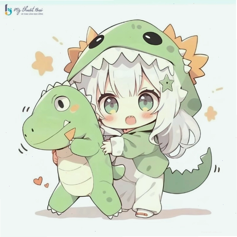 Hình ảnh chibi nữ vui đùa cùng thú cưng