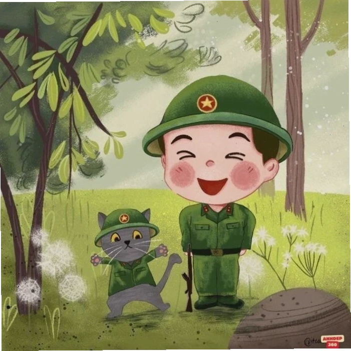Hình ảnh chú bộ đội chibi Việt Nam trong tư thế nghiêm túc