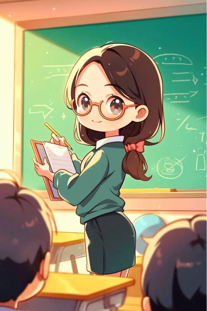 Hình ảnh cô giáo và học sinh chibi thân thiết