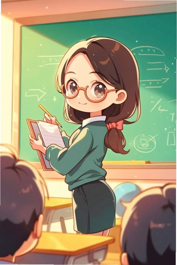 Hình ảnh cô giáo và học sinh chibi thân thiết