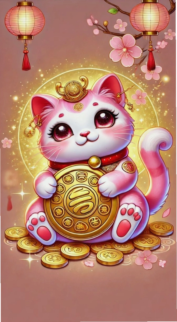 Hình ảnh mèo thần tài chibi nhỏ nhắn trong trang phục ngộ nghĩnh