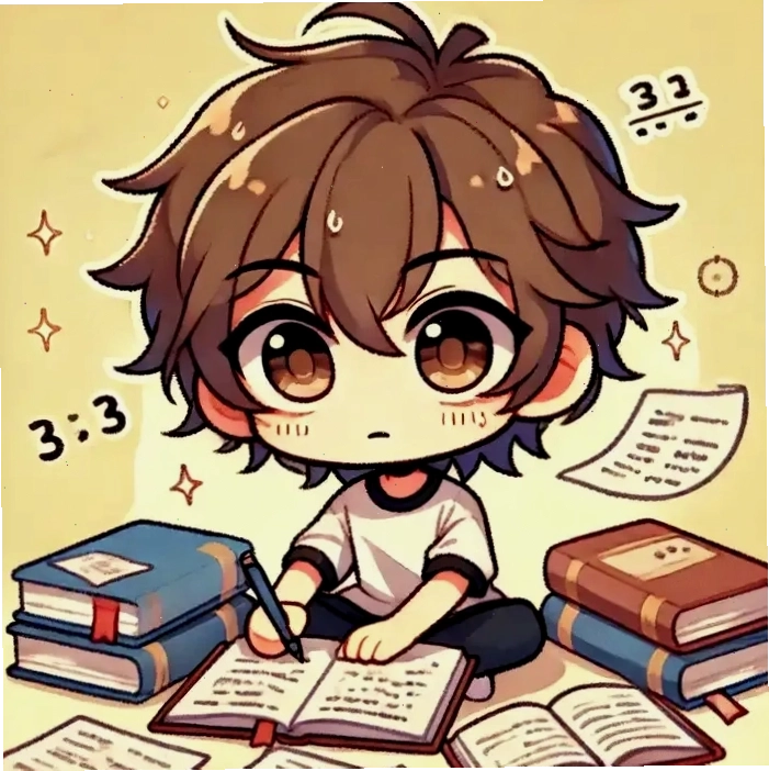 Hình chibi học sinh cấp 2 học bài với biểu cảm dễ thương