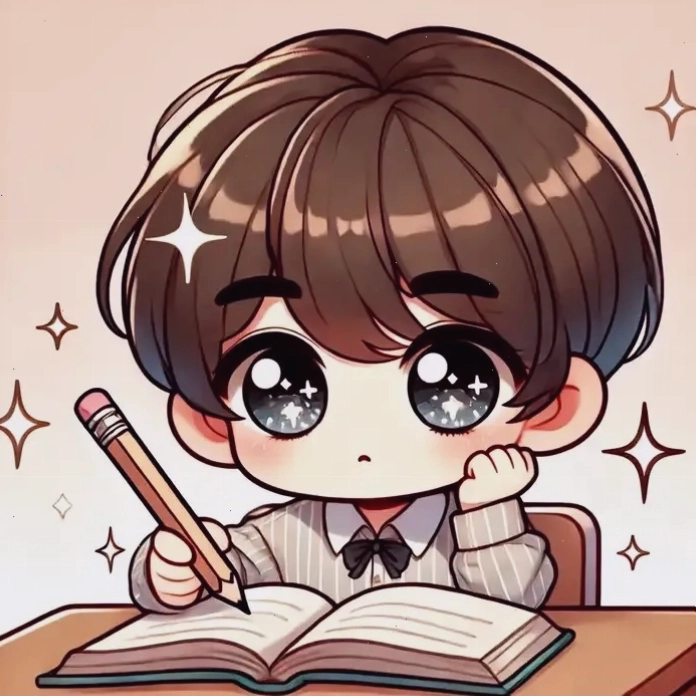 Hình chibi nam sinh cấp 2 học bài rất cute