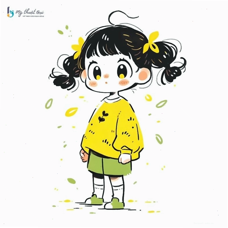 Hình chibi nữ dễ thương với đôi mắt to tròn và nụ cười tươi tắn