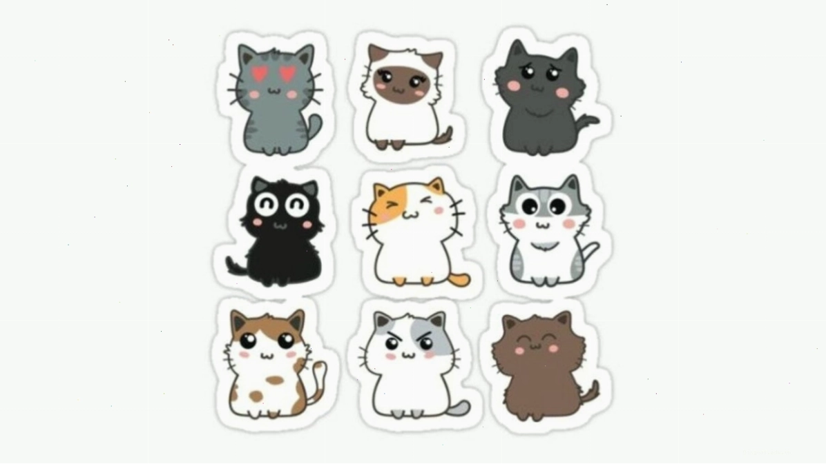 Hình mèo chibi cute đang chơi đùa với cuộn len