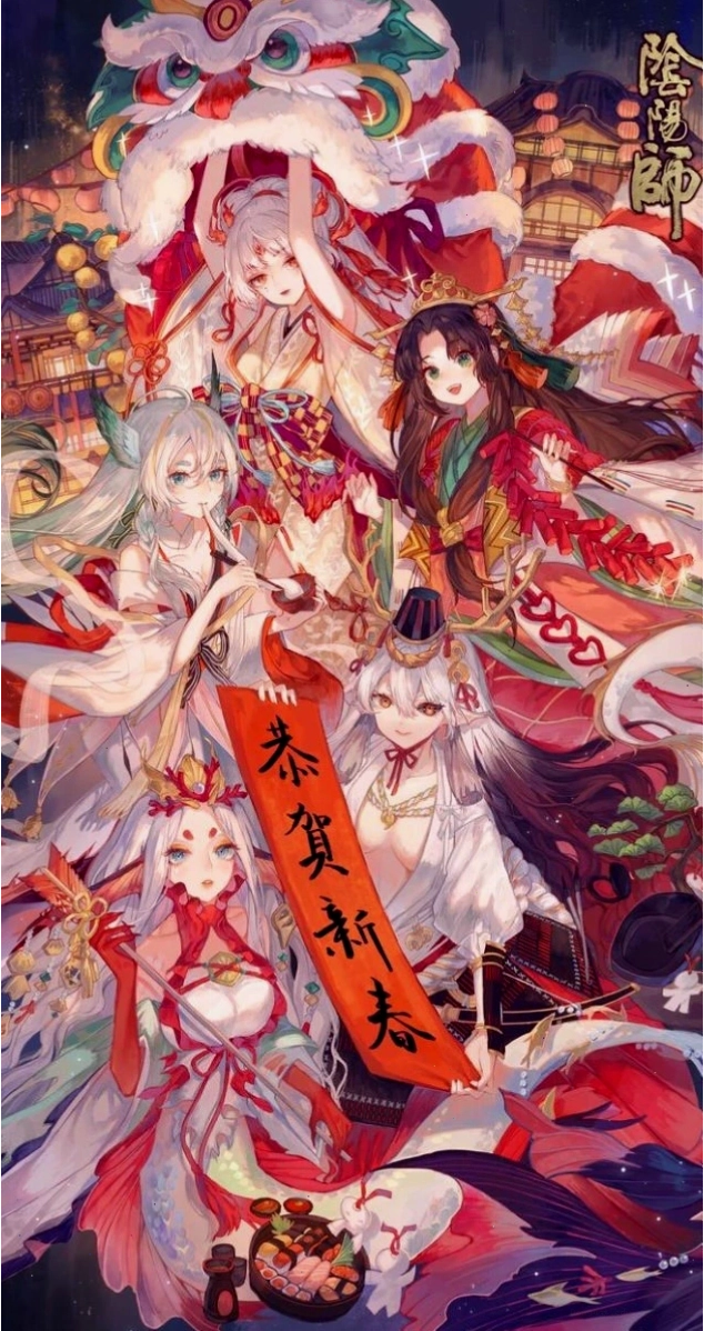 Hình nền anime cho điện thoại với chủ đề Tết