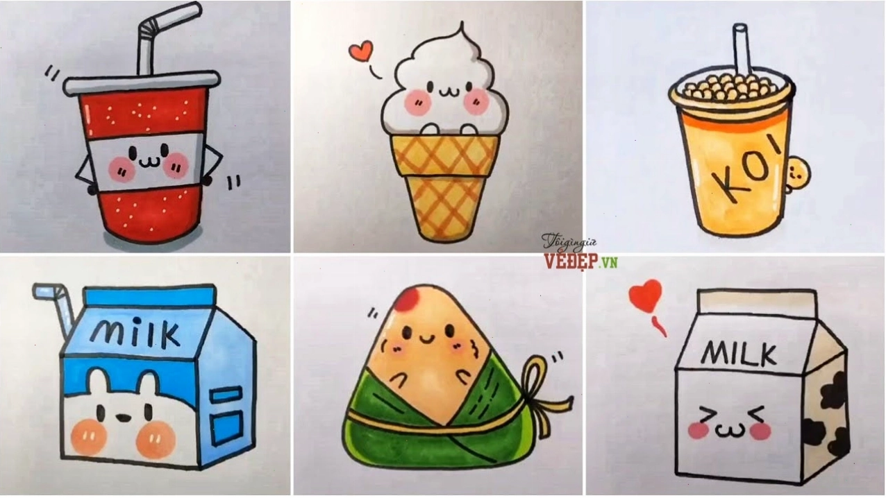 Hình nền chibi dễ thương với nhiều nhân vật hoạt náo