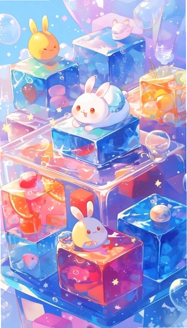 Hình nền điện thoại thỏ chibi với màu sắc tươi sáng