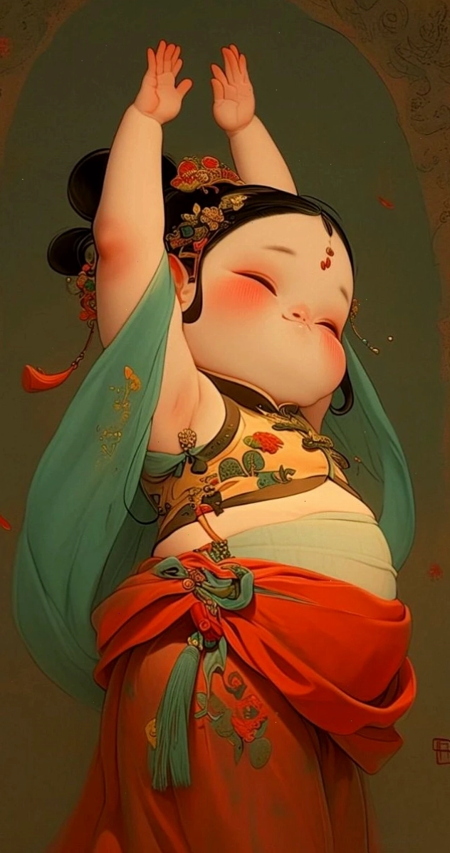 Hình nền Tết anime bé gái mũm mĩm đáng yêu với trang phục truyền thống