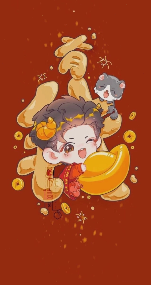 Hình nền Tết anime chibi dễ thương với màu sắc rực rỡ