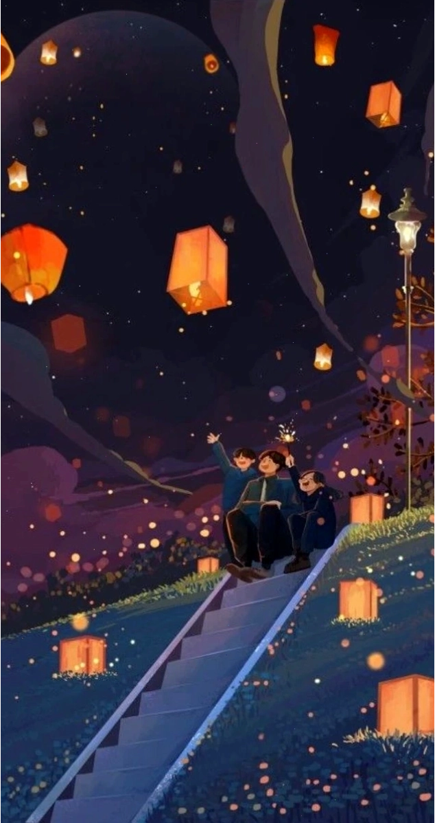 Hình nền Tết anime với đèn lồng đỏ rực rỡ, mang không khí lễ hội