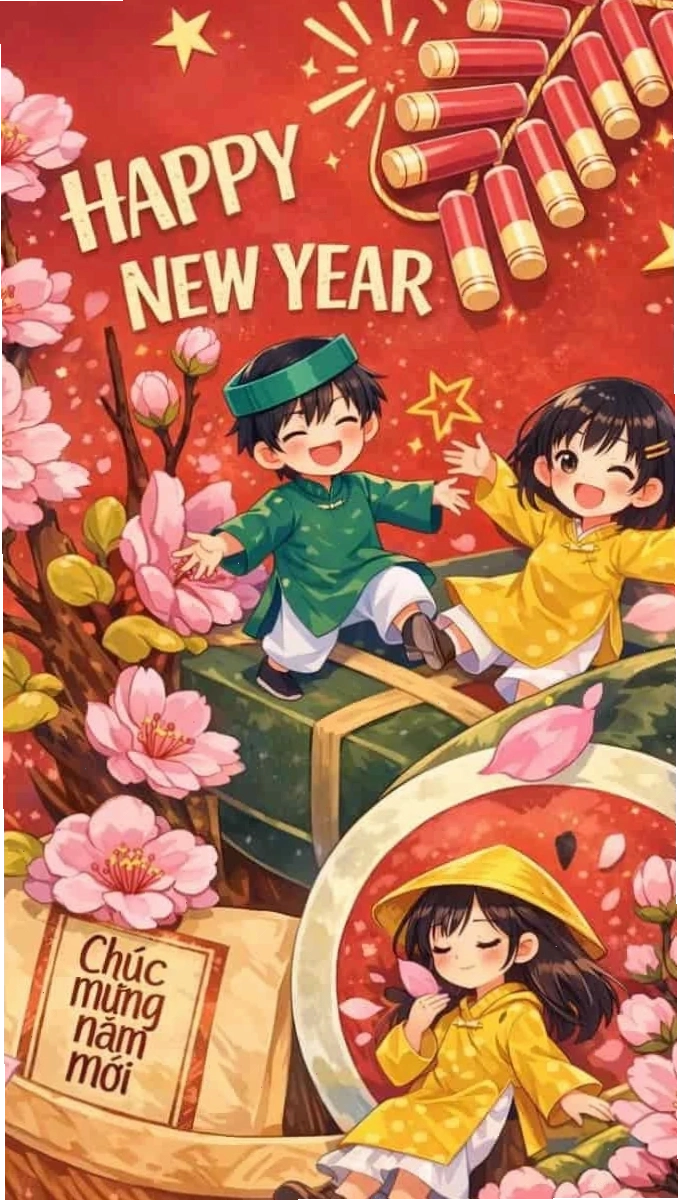 Hình nền Tết Chibi 2026 phong cảnh HD