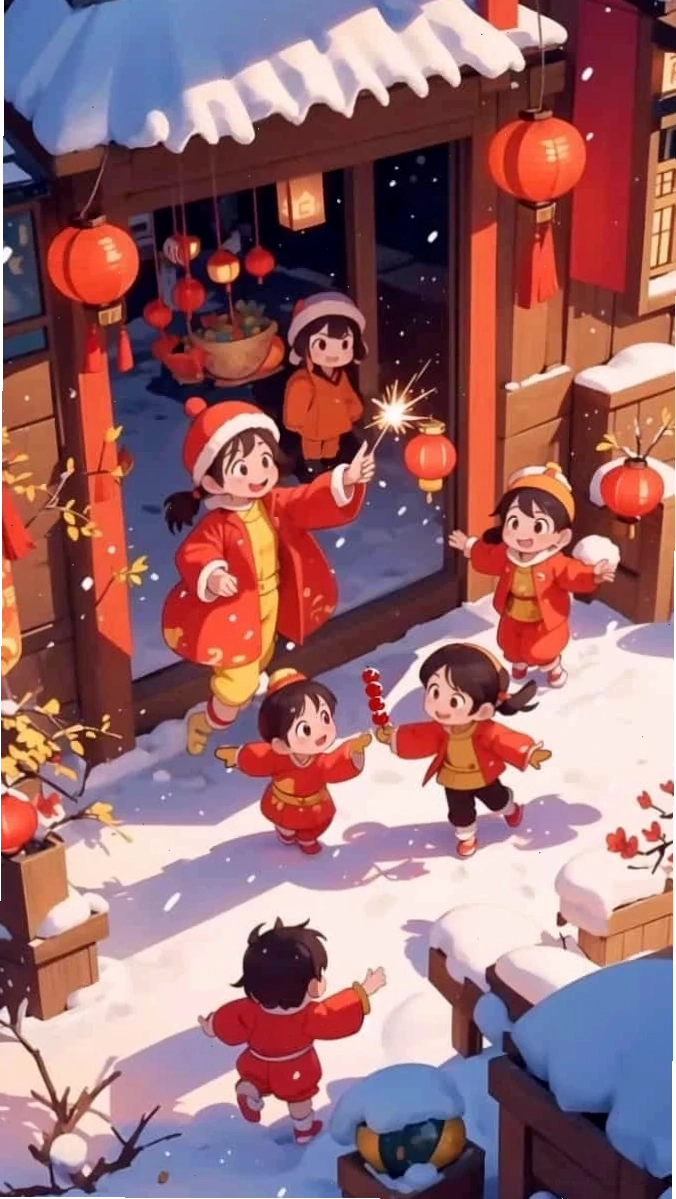 Hình nền Tết Chibi 2026 với chủ đề phong cảnh