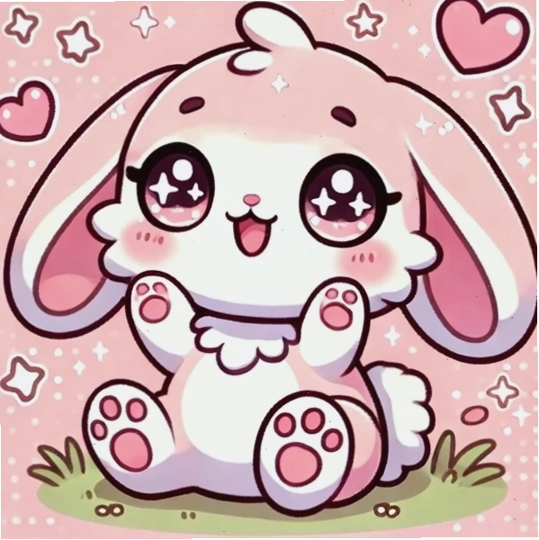 Hình thỏ chibi cute với biểu cảm ngạc nhiên