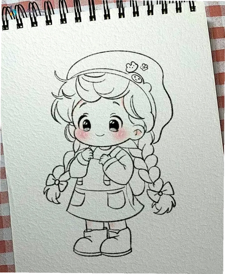Hình vẽ chibi nữ với trang phục học sinh đáng yêu