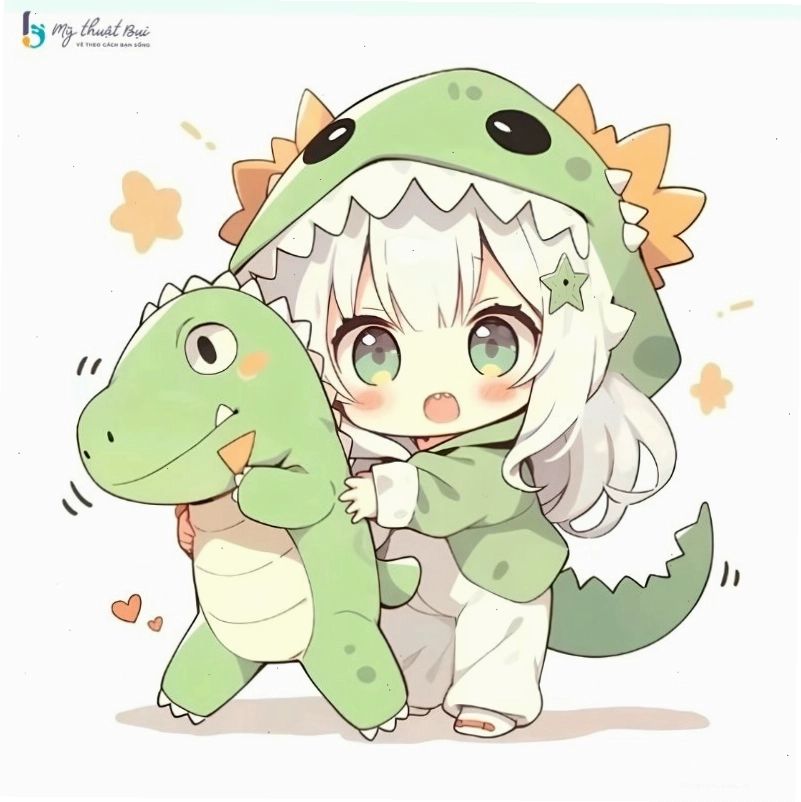 Mèo con phiên bản chibi với đôi mắt to tròn