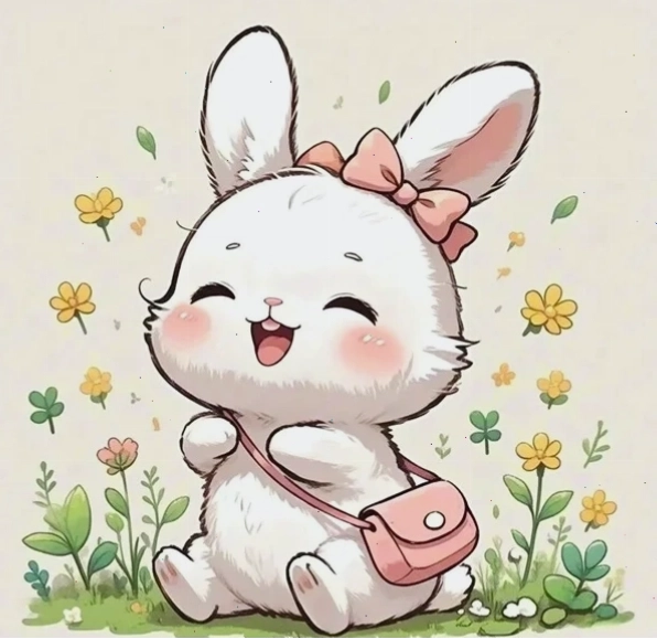 Một chú thỏ chibi với biểu cảm ngộ nghĩnh