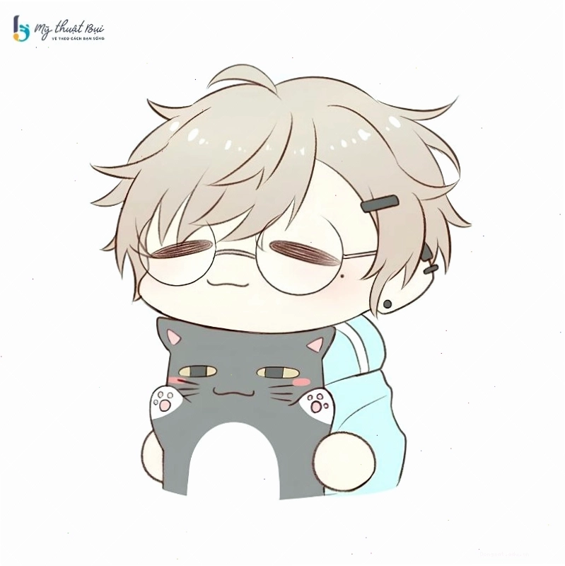Nam và nữ chibi dễ thương ngồi cạnh nhau