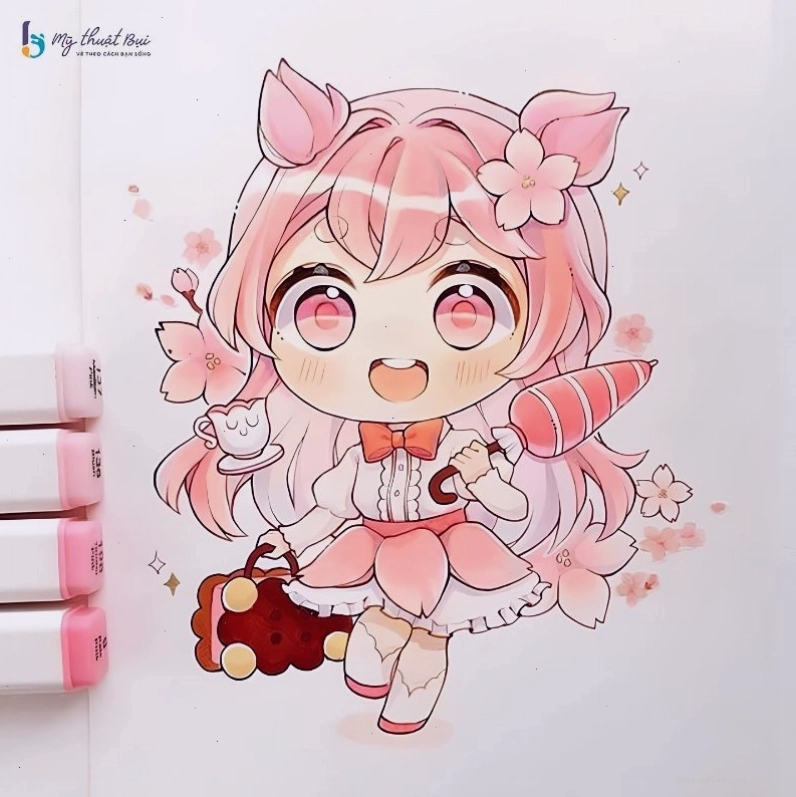 Nhân vật anime chibi girl dễ thương với trang phục học sinh
