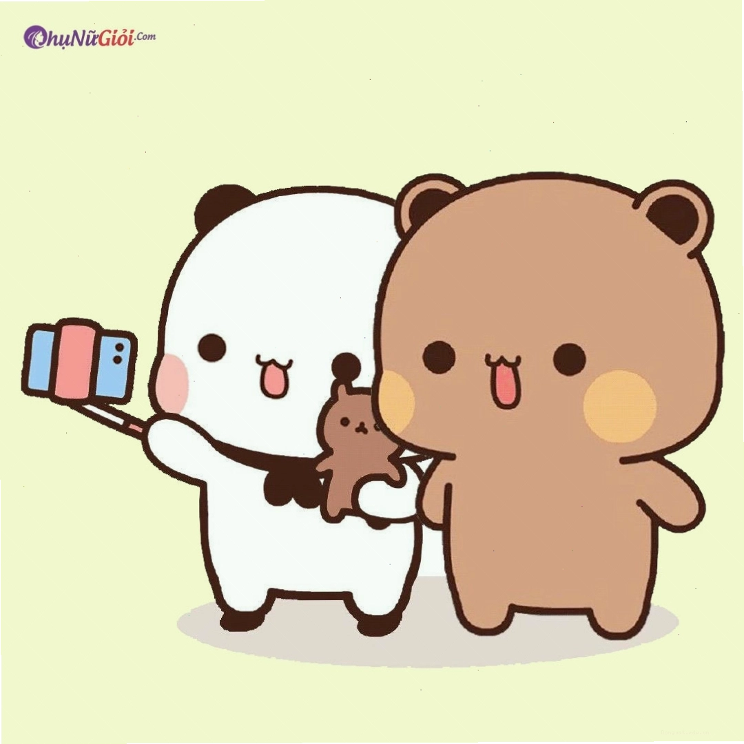 Nhân vật chibi dễ thương đang cầm một chú gấu bông