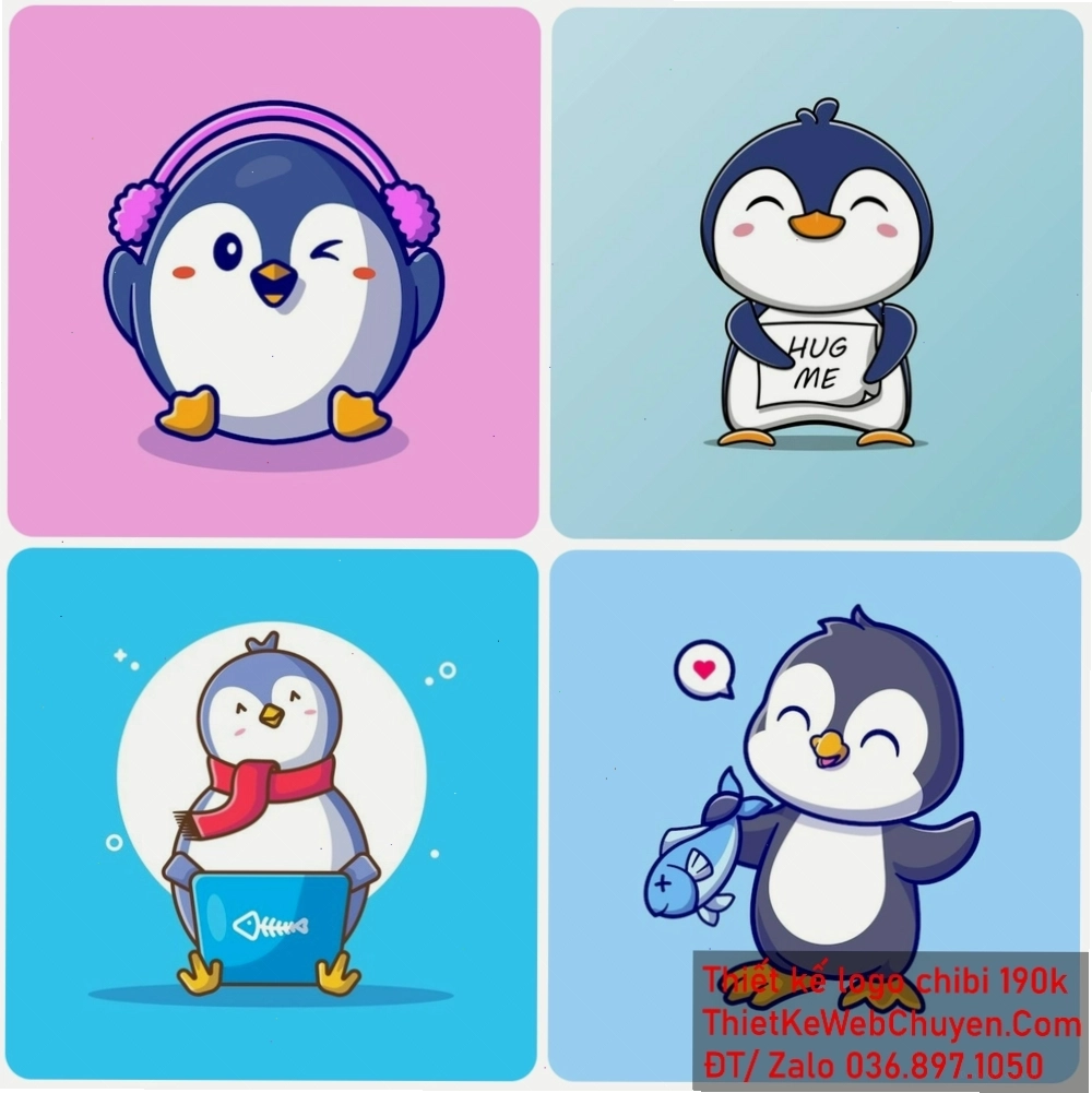 Nhiều chú chim cánh cụt chibi cùng nhau