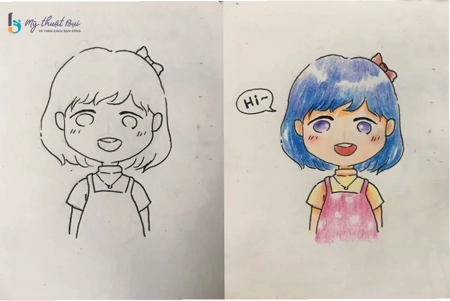 Quá trình tô màu và hoàn thiện hình vẽ Chibi nữ