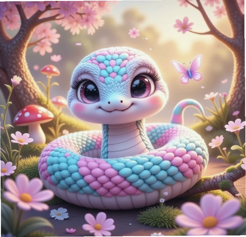 Rắn chibi dễ thương với chiếc nơ xinh xắn
