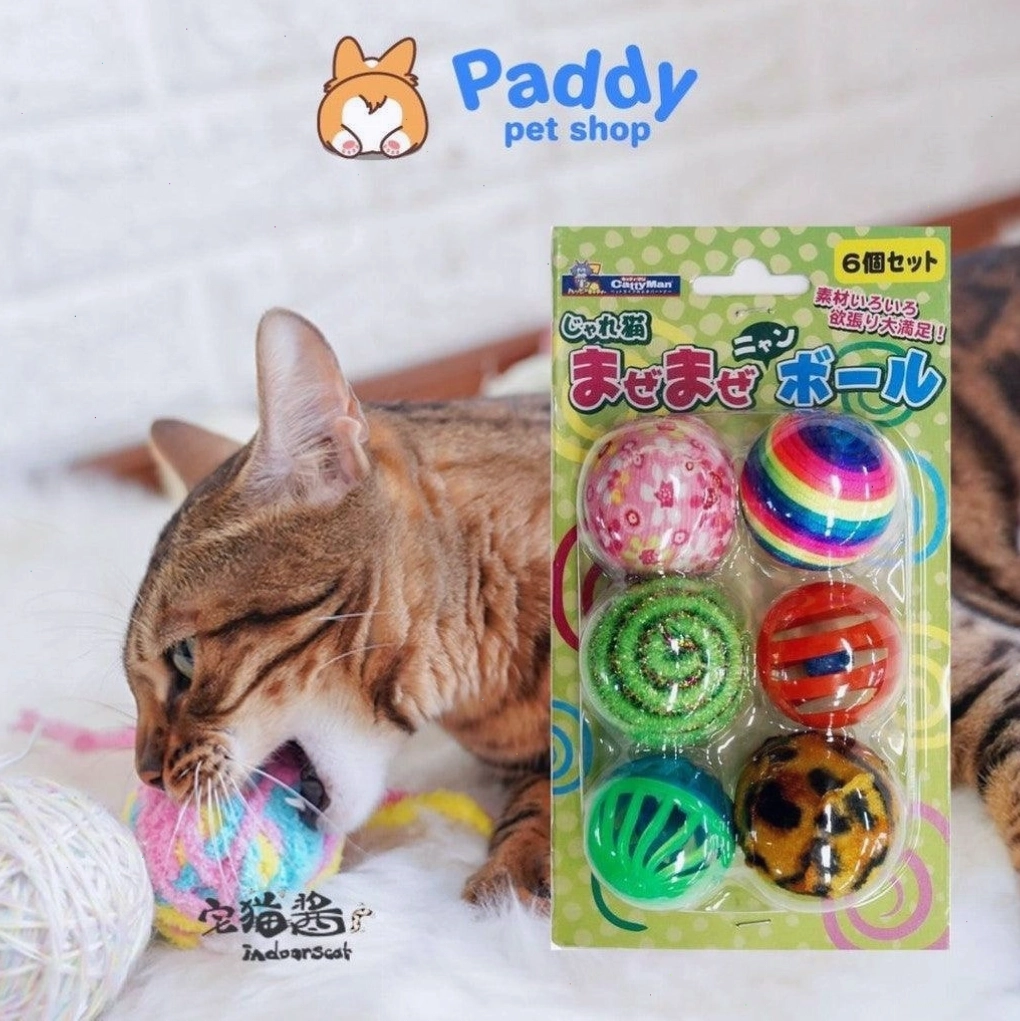 Set đồ chơi mèo gồm bóng và chuông, kích thích bản năng săn mồi