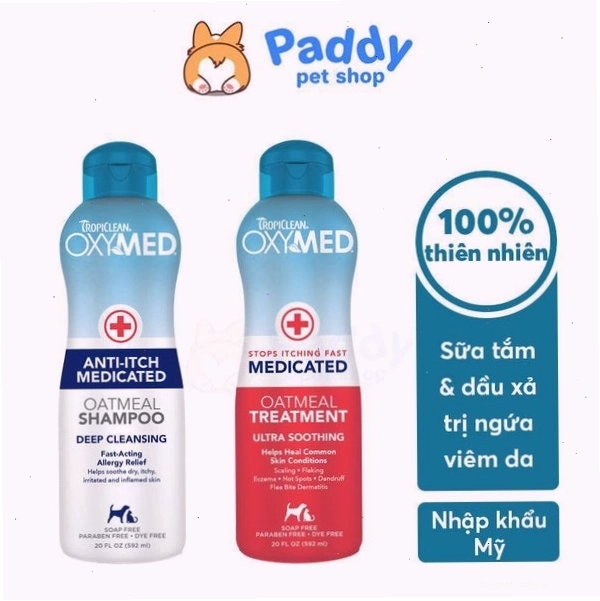 Sữa tắm TropiClean Oxymed trị viêm da cấp tính