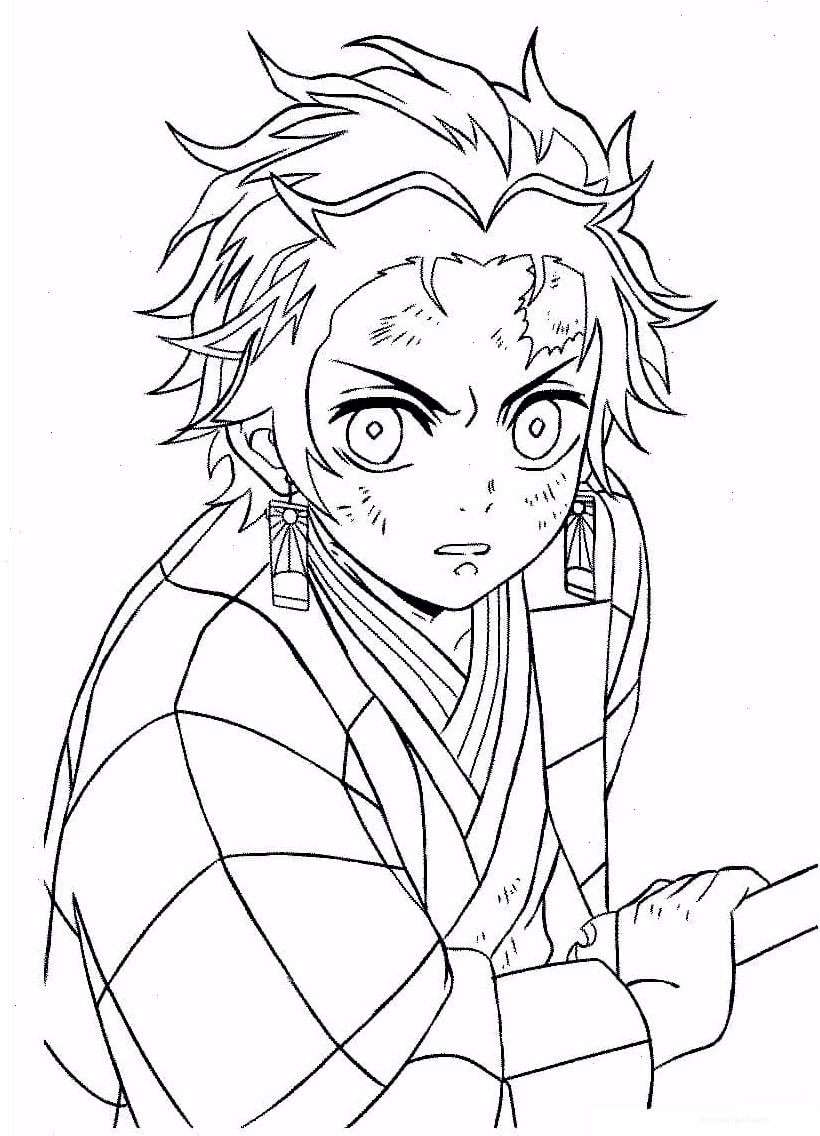 Tanjiro Ngầu phiên bản chibi để tô màu