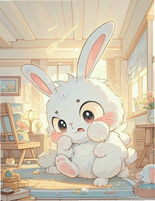 Thỏ con dễ thương chibi bên bó hoa