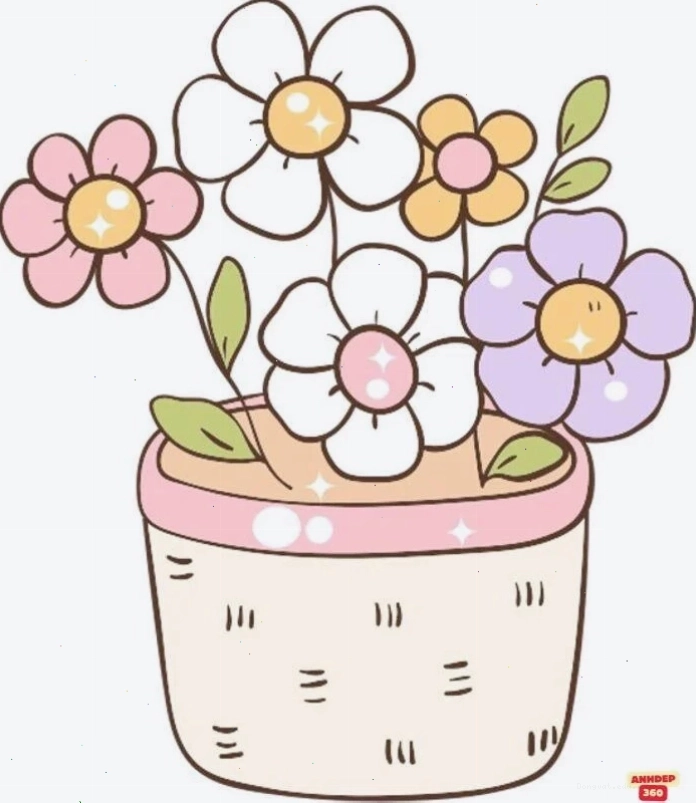 Trang trí sổ tay với hình ảnh hoa chibi dịu dàng
