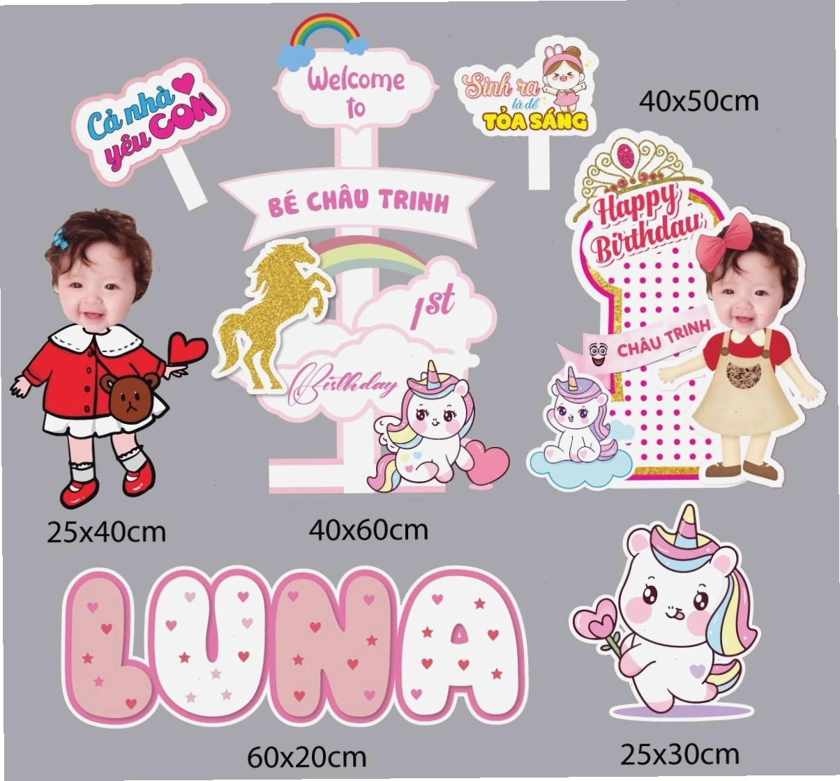 Tranh chibi bé gái trong bữa tiệc sinh nhật